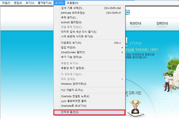 Internet Explorer 환경변경 방법